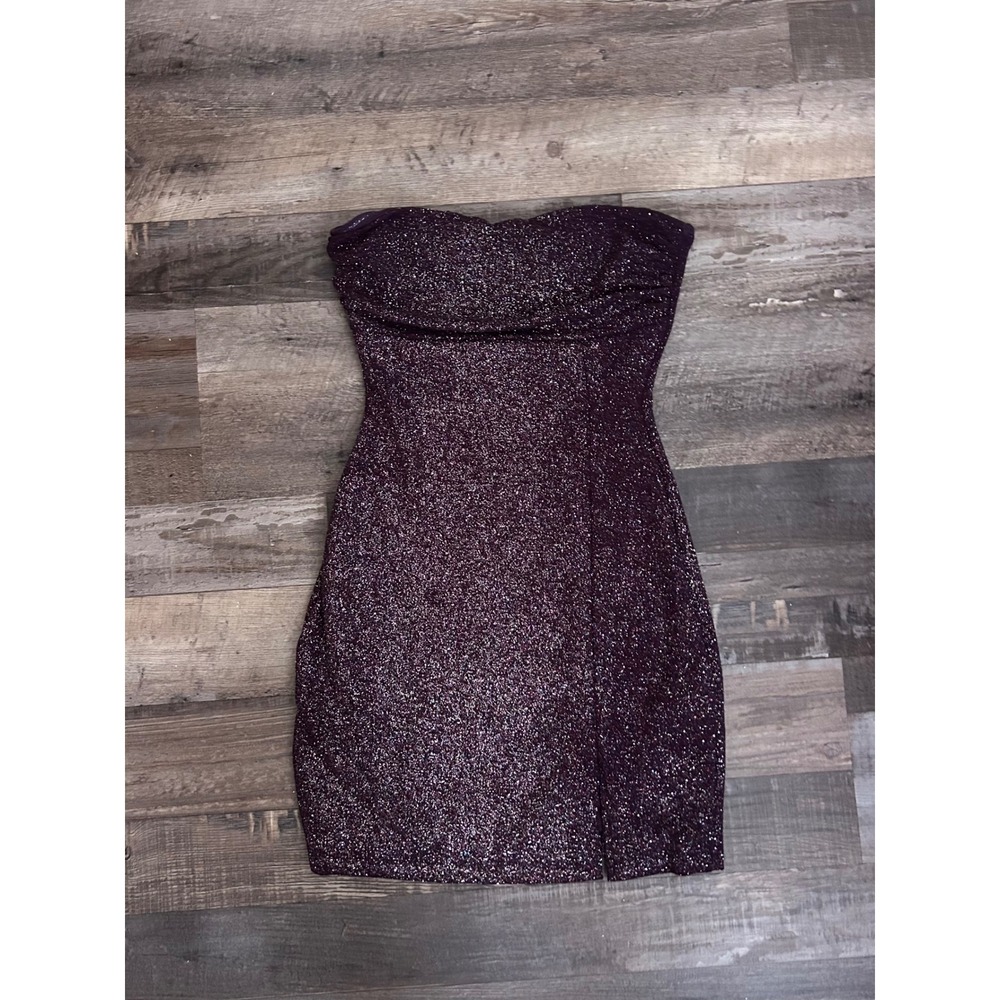 Windsor Womens Purple Glitter Strapless Bodycon Mini Dress Small Sweetheart Slit